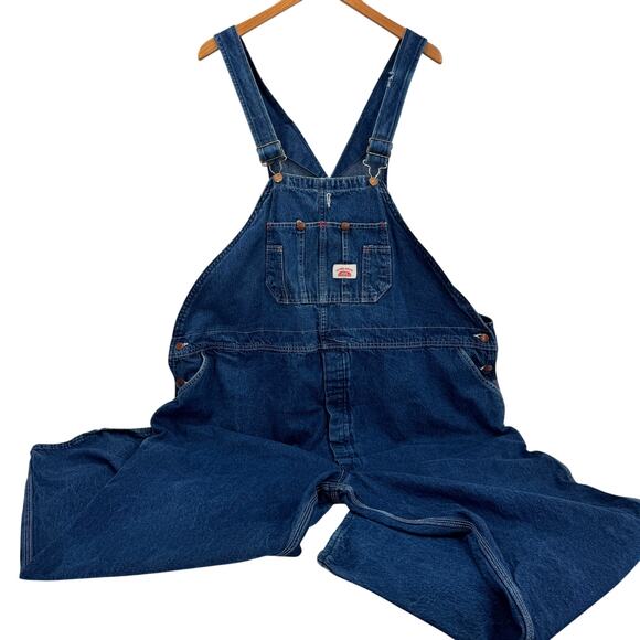 Vintage Round House Bib Overalls Mens 54 (54x30 ACTUAL) Blue Denim Made in USA - Picture 1 of 10